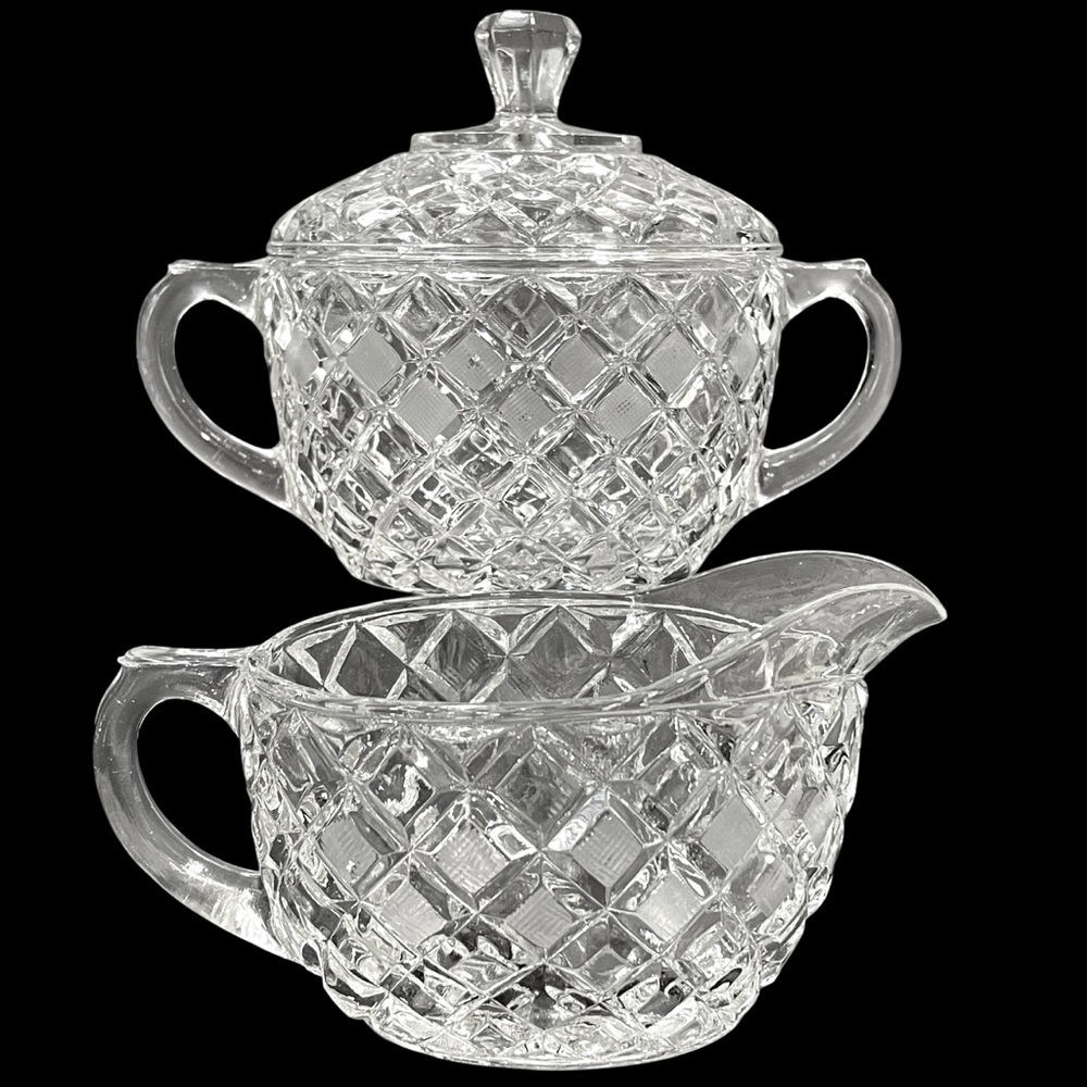 Vintage 1930s Anchor Hocking Waterford Waffle Depression Glass Sugar Creamer